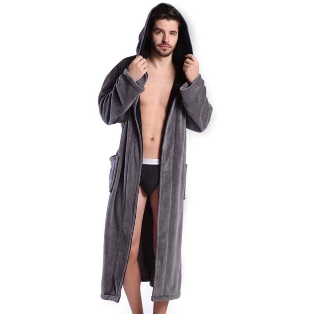 Hooded Herringbone Men's Soft Spa Full Lenght Bathrobe